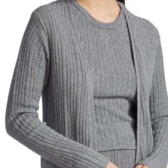 Naadam Grey Ribbed Duster Cardigan AND Matching Tank Set Size XS and S - Picture 16 of 16